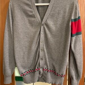 Gucci Gray Cardigan with Red and Green Stripes